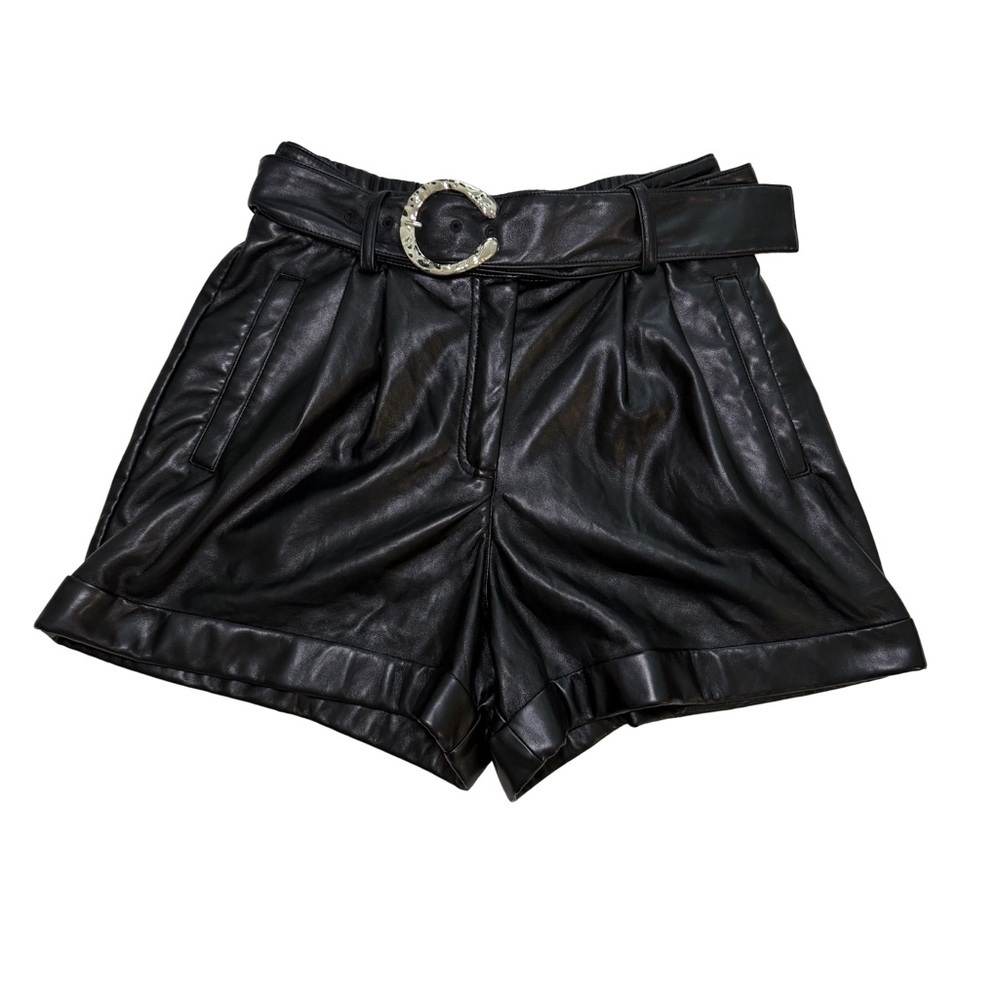 Rachel Zoe Belted High Waist Black Faux Leather Shorts